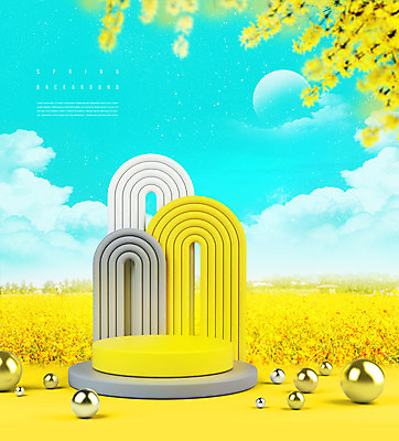 PSD 구름 편집이미지 백그라운드 꽃백그라운드 사람없음 파란색 노란색 봄 달 원형 개나리 계절백그라운드 단상 이미지편집 자연요소 도형 계절 꽃 컬러 파일형식