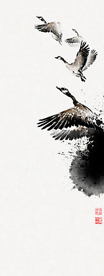 PSD 일러스트 캘리그라피 붓터치 사람없음 비행 동양화 번짐 낙관 철새 기러기 국내일러스트 조류 미술 파일형식 효과