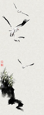 PSD 일러스트 캘리그라피 붓터치 갈대 사람없음 비행 풀 동양화 언덕 번짐 낙관 철새 국내일러스트 식물 조류 미술 파일형식 효과