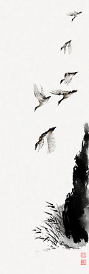 PSD 일러스트 캘리그라피 붓터치 갈대 사람없음 절벽 비행 풀 동양화 번짐 낙관 철새 청둥오리 국내일러스트 식물 조류 오리 미술 파일형식 효과