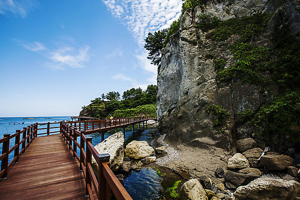 포토 JPG 주간 구름 길 바다 하늘 해변 사람없음 야외 바위 경상북도 동해 나무다리 포항 국내포토 자연요소 한국 돌_바위 다리_건축물 경상도 파일형식