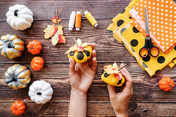 포토 JPG 해외이미지 손 낙엽 호박 실내 들기 신체부위 장식 미니어처 할로윈 실 만들기 수공예 나무탁자 핸드메이드 해외포토 잎 채소 모션 탁자 사람 내부 모형 공예 파일형식