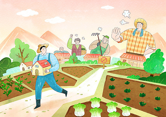 전신 PSD 나무 여자 노년 남자 밭 일러스트 산 주택 작업복 들기 여러명 상반신 성인 농장 걷기 마을 농사 팻말 금지 슬픔 분노 이사 농부 거절 멜빵바지 눈물 배추 귀농 갈등 청년농부 국내일러스트 식물 직업 옷 감정 다수 컨셉 농업 채소 바지 모션 프레임 사람 건물 멜빵 파일형식