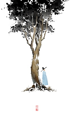 전신 PSD 나무 남자 생각 일러스트 캘리그라피 붓터치 휴식 나뭇잎 한명 서기 성인 한복 동양화 번짐 사색 낙관 선비 성인남자한명만 국내일러스트 갓모자 식물 모자_잡화 1 한국전통 컨셉 잎 모션 전통소품 미술 사람 전통의상 남자한명만 성인남자만 파일형식 효과