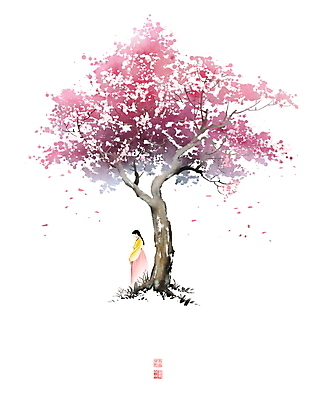 전신 PSD 나무 여자 생각 일러스트 캘리그라피 붓터치 휴식 나뭇잎 한명 서기 성인 한복 동양화 번짐 사색 낙관 성인여자한명만 국내일러스트 식물 1 한국전통 컨셉 잎 모션 미술 사람 전통의상 여자한명만 성인여자만 파일형식 효과