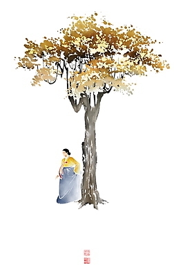 전신 PSD 나무 여자 생각 일러스트 캘리그라피 붓터치 휴식 나뭇잎 한명 성인 잡기 한복 동양화 번짐 사색 낙관 성인여자한명만 국내일러스트 식물 1 한국전통 컨셉 잎 모션 미술 사람 전통의상 여자한명만 성인여자만 파일형식 효과