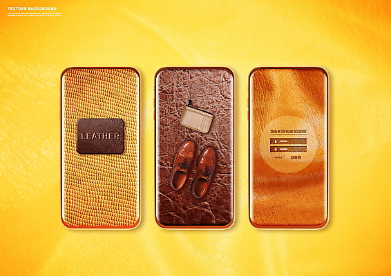 PSD 편집이미지 백그라운드 사람없음 스마트폰 주황색 지갑 가죽 질감 가죽구두 로그인 입력 이미지편집 구두 컬러 핸드폰 스마트기기 파일형식