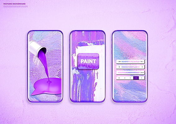 PSD 편집이미지 백그라운드 사람없음 스마트폰 보라색 페인트 붓기 질감 페인트통 유화 유화물감 이미지편집 컬러 모션 통 미술 핸드폰 스마트기기 물감 파일형식