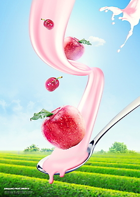 PSD 편집이미지 물결 음료 밭 하늘 사람없음 숟가락 신선 체리 사과 과일주스 유기농 이미지편집 웰빙 농업 과일 수저 주스 파일형식