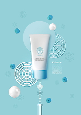 PSD 편집이미지 하늘색 꽃무늬 사람없음 뷰티 전통문양 화장품 원형 노리개 로션 스킨케어 이미지편집 도형 전통 문양 꽃 무늬 전통소품 파란색 파일형식
