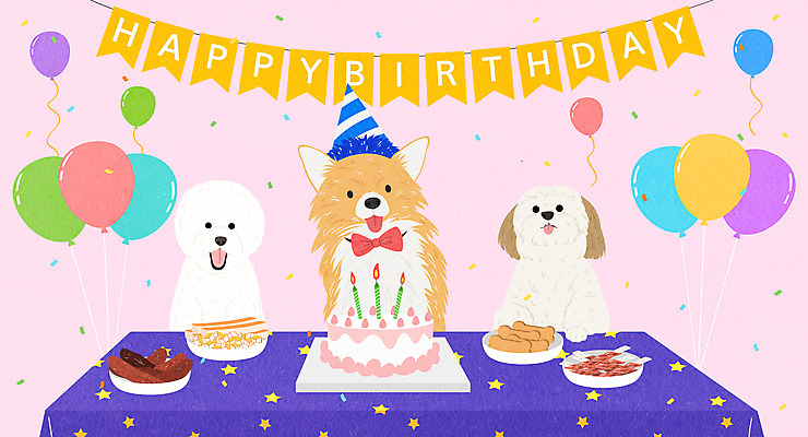 PSD 반려견 일러스트 세마리 사람없음 반려동물 생일파티 개 강아지 생일케이크 생일축하 풍선 가랜드 반려 생일상 애견간식 연분홍색 잔치상 애완호텔 국내일러스트 동물 분홍색 포유류 탁자 호텔 3 케이크 축하 생일 파티용품 파일형식