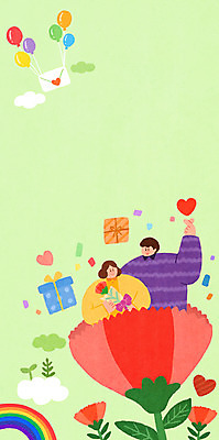 PSD 여자 남자 꽃다발 무지개 일러스트 들기 상반신 성인 두명 선물상자 부모 어버이날 편지 카네이션 가정의달 풍선 손하트 성인만 국내일러스트 자연요소 기념일 꽃 가족 모션 선물 사람 손짓 상자 5월 파일형식