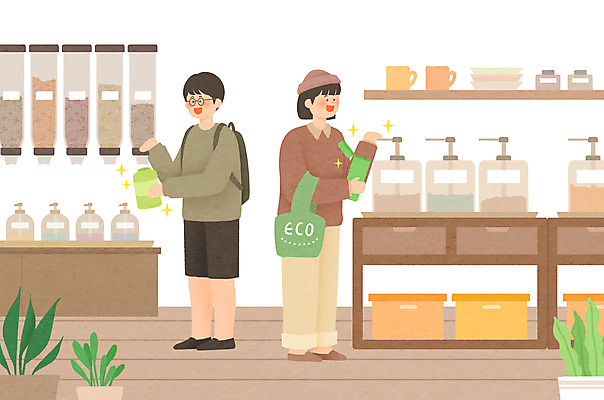 전신 PSD 여자 남자 화분 일러스트 서기 들기 성인 두명 자연보호 상점 친환경 담기 리필 에코백 성인만 제로웨이스트 제로웨이스트샵 디스펜서 국내일러스트 가방 모션 자연 사람 환경 그린캠페인 보호 사회이슈 에코 파일형식