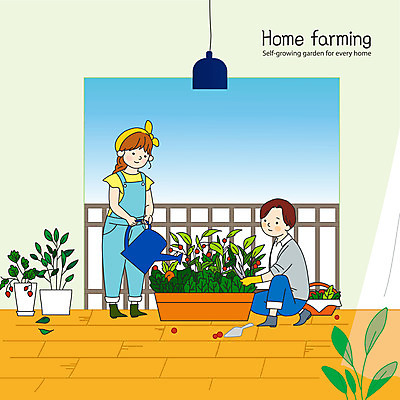 전신 여자 남자 화분 채소 과일 일러스트 서기 들기 앉기 성인 두명 물뿌리개 발코니 모종삽 물주기 정원가위 성인만 홈파밍 자급자족라이프 국내일러스트 AI파일 라이프스타일 모션 가위_도구 사람 농사 삽 파일형식 벡터