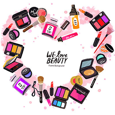 PSD 일러스트 프레임 사람없음 뷰티 화장품 거울 립스틱 하트 향수 스킨 로션 메이크업브러쉬 틴트 프레임일러스트 국내일러스트 모양 붓 파일형식