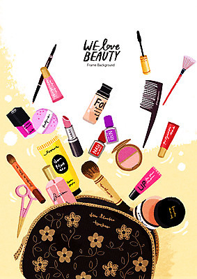PSD 일러스트 프레임 사람없음 뷰티 화장품 거울 립스틱 머리빗 향수 마스카라 스킨 로션 메이크업브러쉬 미용가위 파우치 팩트 프레임일러스트 국내일러스트 가방 가위_도구 붓 미용용품 파일형식