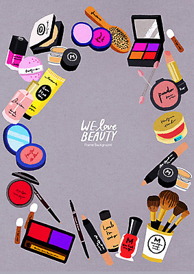 PSD 일러스트 프레임 사람없음 뷰티 화장품 거울 립스틱 머리빗 향수 마스카라 스킨 로션 메이크업브러쉬 면봉 팩트 프레임일러스트 핸드크림 국내일러스트 붓 미용용품 파일형식