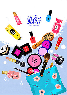 PSD 일러스트 프레임 사람없음 뷰티 화장품 거울 립스틱 머리빗 향수 마스카라 매니큐어 로션 메이크업브러쉬 파우치 프레임일러스트 국내일러스트 가방 붓 미용용품 파일형식