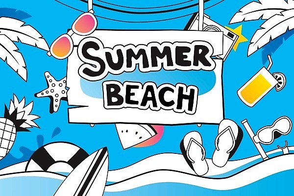 EPS 해외이미지 포스터 파도 잎 일러스트 휴식 사람없음 파란색 여름휴가 선글라스 파티 카메라 주스 표지판 화려 휴양지 손그림 해외일러스트 식물 안경 음료 바다 컬러 컨셉 휴가 알림판 이벤트 전자제품 장소 파일형식 벡터 여름_계절