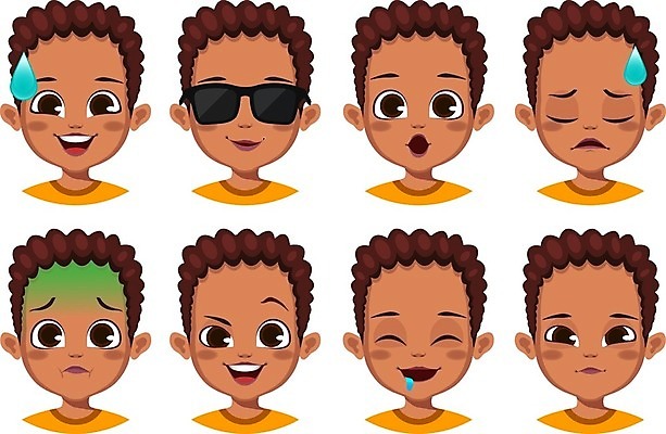 EPS 해외이미지 무료이미지 캐릭터 남자 행복 감정 얼굴 어린이 일러스트 사람 소년 세트 갈색 머리 검은색 놀람 분노 표현 아기 메시지 만화 심볼 코믹 이모티콘 고립 아바타 해외202105 해외일러스트 일러캐릭터 컬러 표정 신체부위 파일형식 벡터