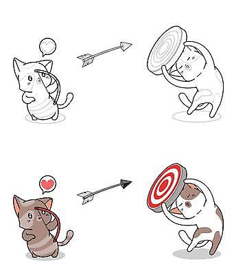 EPS 해외이미지 여러마리 일러스트 화살 들기 사람없음 고양이 과녁판 활 활쏘기 색칠공부 해외일러스트 다수 포유류 모션 반려동물 학습 색칠 파일형식 벡터