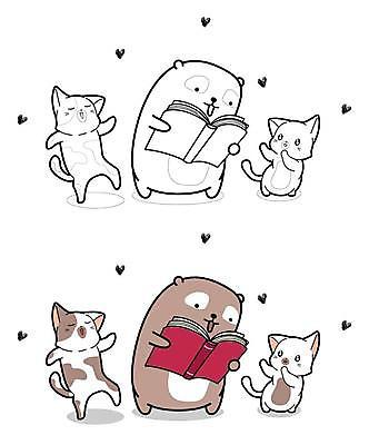 EPS 해외이미지 여러마리 일러스트 곰 들기 사람없음 독서 고양이 하트 색칠공부 해외일러스트 모양 동물 다수 포유류 모션 반려동물 학습 색칠 파일형식 벡터
