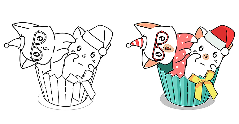 JPG 해외이미지 크리스마스 여러마리 일러스트 산타모자 사람없음 고양이 색칠공부 해외일러스트 모자_잡화 기념일 다수 포유류 반려동물 학습 색칠 파일형식