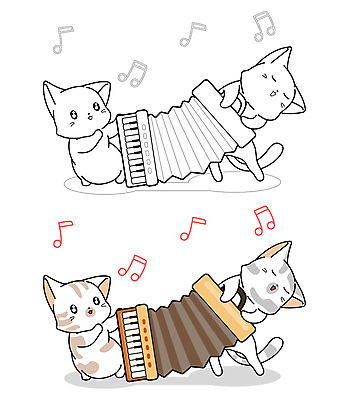 JPG 해외이미지 연주 여러마리 일러스트 들기 사람없음 고양이 아코디언 색칠공부 해외일러스트 음악 다수 포유류 모션 반려동물 학습 색칠 건반악기 파일형식
