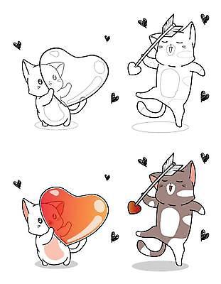 EPS 해외이미지 여러마리 일러스트 화살 들기 사람없음 고양이 하트 마음 색칠공부 해외일러스트 모양 다수 포유류 모션 반려동물 학습 색칠 파일형식 벡터