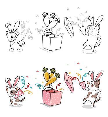 EPS 해외이미지 여러마리 일러스트 폭죽 들기 사람없음 고양이 당근 축하 토끼머리띠 꽃가루 깜짝상자 색칠공부 해외일러스트 다수 컨셉 포유류 모션 뿌리채소 반려동물 학습 상자 머리띠 색칠 가루 파일형식 벡터