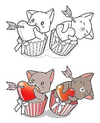 EPS 해외이미지 여러마리 일러스트 화살 들기 사람없음 고양이 하트 색칠공부 해외일러스트 모양 다수 포유류 모션 반려동물 학습 색칠 파일형식 벡터