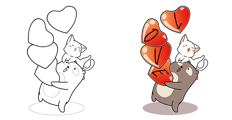 JPG 해외이미지 일러스트 곰 들기 사람없음 고양이 하트 색칠공부 해외일러스트 모양 동물 포유류 모션 반려동물 학습 색칠 파일형식