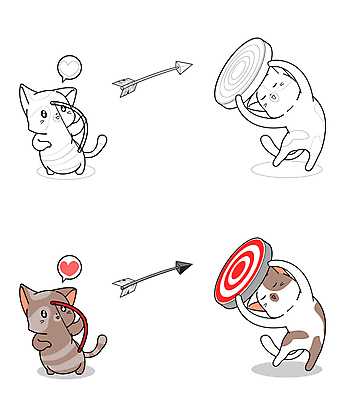 JPG 해외이미지 여러마리 일러스트 들기 사람없음 고양이 하트 과녁판 활 활쏘기 색칠공부 해외일러스트 모양 다수 포유류 모션 반려동물 학습 색칠 파일형식