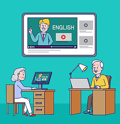 전신 여자 노년 남자 의자 일러스트 조명 영어교육 앉기 상반신 성인 세명 노트북 실버라이프 디지털 모니터 노부부 책상 영어교사 동영상창 온라인강의 실버서퍼 노인교육 언택트 온택트 국내일러스트 AI파일 라이프스타일 부부 영어 교육 가구 모션 사람 전자제품 컴퓨터 교사 강의 신조어 동영상 노인학교 파일형식 벡터