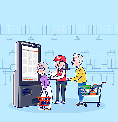 전신 여자 노년 남자 일러스트 서기 들기 성인 세명 실버라이프 디지털 노부부 쇼핑카 장바구니 직원 마트 어려움 키오스크 실버서퍼 디지털래그 국내일러스트 AI파일 라이프스타일 부부 모션 사람 쇼핑 바구니 상점 카트 사회이슈 신조어 파일형식 벡터