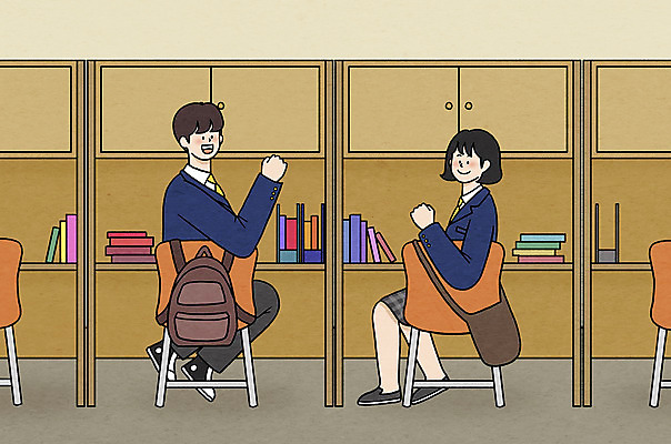 전신 PSD 학생 여자 남자 교복 의자 일러스트 청소년 책가방 앉기 두명 친구 스쿨라이프 십대라이프스타일 파이팅 우정 뒤돌아보기 독서실 결심 책상 자습 자율학습 십대만 중고등학생 국내일러스트 라이프스타일 옷 교육 가구 컨셉 가방 학교 관계 모션 중학생 고등학생 사람 학습 파일형식