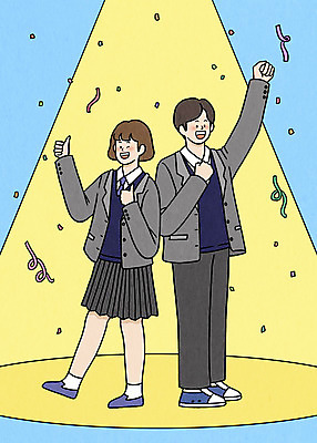 전신 PSD 학생 여자 남자 교복 일러스트 응원 청소년 서기 두명 친구 스쿨라이프 십대라이프스타일 파이팅 우정 최고 꽃가루 스포트라이트 십대만 중고등학생 국내일러스트 라이프스타일 옷 학교 관계 모션 중학생 고등학생 사람 가루 파일형식