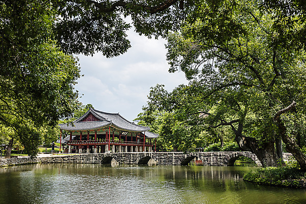 포토 JPG 주간 나무 고건축 사람없음 야외 연못 전라북도 돌다리 광한루 남원 국내포토 자연요소 식물 건축물 다리_건축물 전라도 파일형식