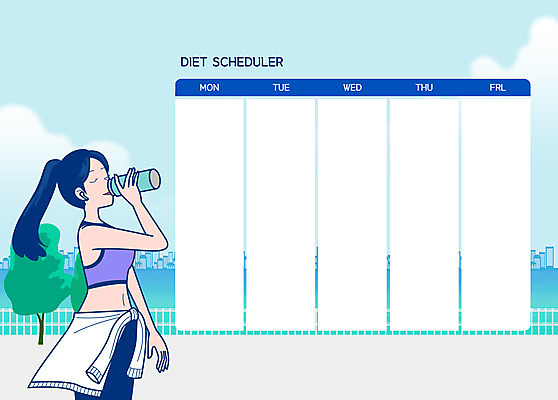 PSD 구름 여자 다이어트 일러스트 한명 들기 상반신 성인 파란색 운동복 운동 계획표 물병 스케줄러 물마시기 성인여자한명만 국내일러스트 자연요소 1 옷 컬러 모션 건강 사람 마시기 계획 물통 여자한명만 성인여자만 파일형식