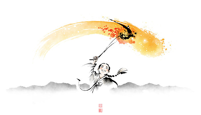 PSD 남자 어린이 일러스트 캘리그라피 놀이 붓터치 산 한명 소년 상반신 전통놀이 한복 동양화 산등성이 번짐 댕기머리 낙관 돌리기 쥐불놀이 소년한명만 국내일러스트 1 한국전통 전통 헤어스타일 모션 미술 사람 전통의상 남자한명만 소년만 파일형식 효과