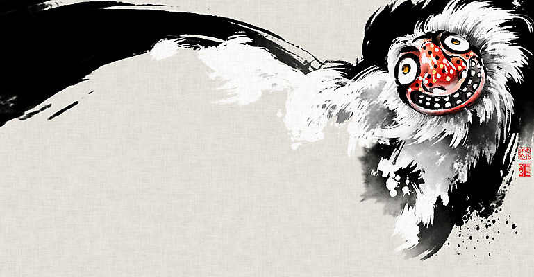 PSD 일러스트 캘리그라피 붓터치 사람없음 전통놀이 동양화 번짐 낙관 사자놀이 사자탈 사자탈춤 국내일러스트 전통 놀이 미술 춤 탈 파일형식 효과