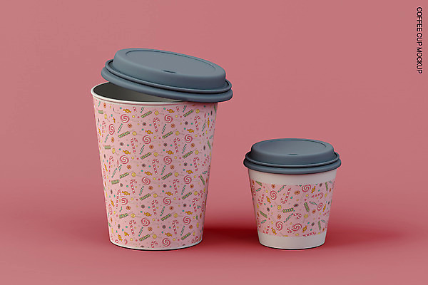 PSD 편집 편집이미지 분홍색 패턴 사탕 사람없음 3D 커피잔 디지털합성 컵뚜껑 테이크아웃컵 목업 편집소스 편집3D 커피 컬러 무늬 디저트 잔 컵 뚜껑 파일형식