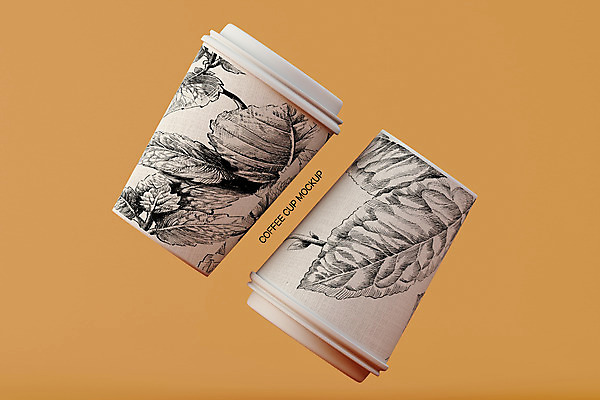 PSD 편집 편집이미지 패턴 나뭇잎 사람없음 3D 커피잔 디지털합성 베이지색 컵뚜껑 테이크아웃컵 목업 편집소스 편집3D 커피 컬러 잎 무늬 잔 컵 뚜껑 파일형식