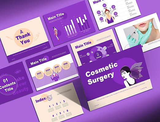 전신 템플릿 손 여자 얼굴 40대 중년 비즈니스 그래프 주사기 들기 여러명 상반신 성인 신체부위 세트 뷰티 보라색 화장품 한국인 입 성형수술 PPT 프레젠테이션 입술 문서템플릿 시술 메이크업브러쉬 팩트 의료성형뷰티 여자만 애니형PPT 9P 이미지템플릿 컬러 다수 의료기기 모션 사람 동양인 붓 수술 파일형식