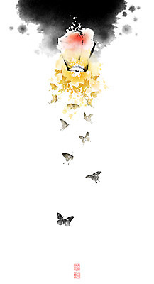 PSD 나비 여러마리 일러스트 캘리그라피 붓터치 사람없음 등불 동양화 번짐 낙관 풍등 국내일러스트 다수 곤충 조명 미술 파일형식 효과