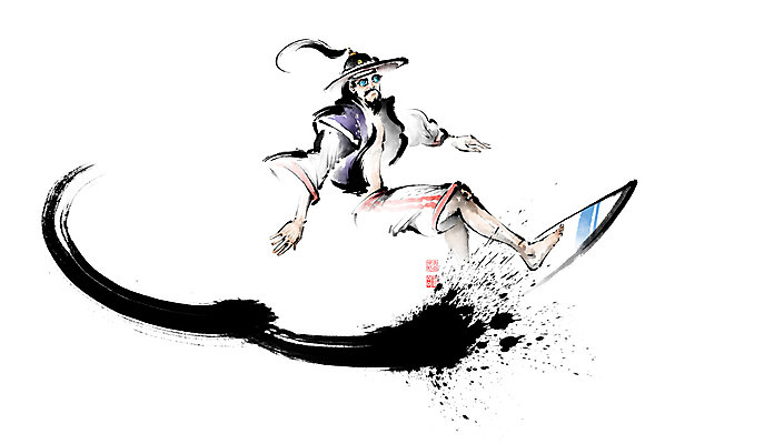 전신 PSD 패션 남자 수영복 일러스트 캘리그라피 붓터치 한명 성인 선글라스 서핑보드 서핑 한복 동양화 퓨전 번짐 낙관 인물화 성인남자한명만 국내일러스트 1 한국전통 옷 안경 미술 사람 수상스포츠 보드_스포츠 전통의상 그림 남자한명만 성인남자만 파일형식 효과