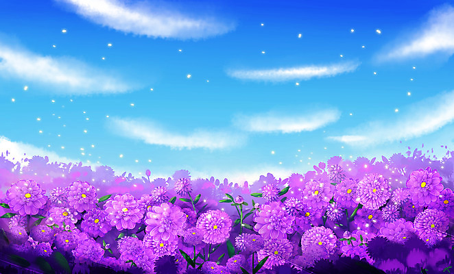 PSD 구름 꽃밭 일러스트 자연 하늘 국화 풍경 사람없음 보라색 감성 국내일러스트 자연요소 꽃 컬러 컨셉 생태계 파일형식