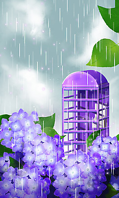 PSD 잎 일러스트 풍경 사람없음 비 감성 수국 흐림 국내일러스트 자연요소 식물 꽃 컨셉 날씨 파일형식