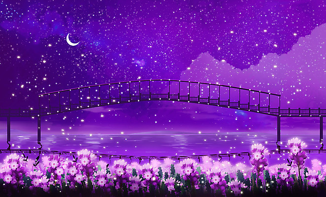 PSD 별 바다 일러스트 밤하늘 풍경 사람없음 보라색 초승달 달빛 감성 라벤더 밤바다 가교 국내일러스트 자연요소 건축물 꽃 컬러 컨셉 하늘 달 야간 허브 파일형식
