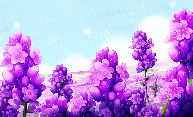 PSD 꽃밭 일러스트 자연 하늘 풍경 사람없음 보라색 감성 라벤더 국내일러스트 꽃 컬러 컨셉 허브 생태계 파일형식